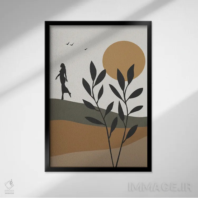 تابلو مدرن سیلوئت دخترانه قرن میانه اثر تایسی سیج - نمای قابدار مشکی