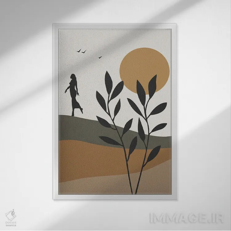تابلو مدرن سیلوئت دخترانه قرن میانه اثر تایسی سیج - نمای قابدار سفید