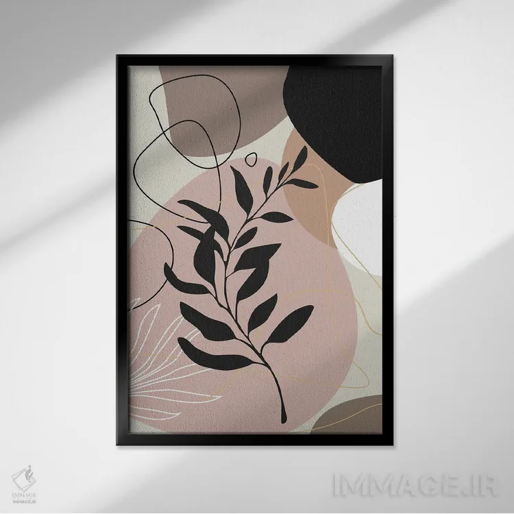 تابلو مینیمال هنر برگ انتزاعی اثر تایسی سیج - نمای قابدار مشکی