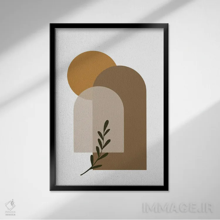 تابلو مینیمال هنر گیاهی انتزاعی دوره میانه اثر تایسی سیج - نمای قابدار مشکی