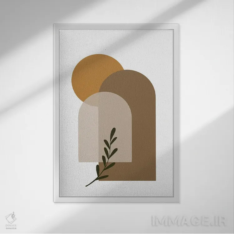 تابلو مینیمال هنر گیاهی انتزاعی دوره میانه اثر تایسی سیج - نمای قابدار سفید