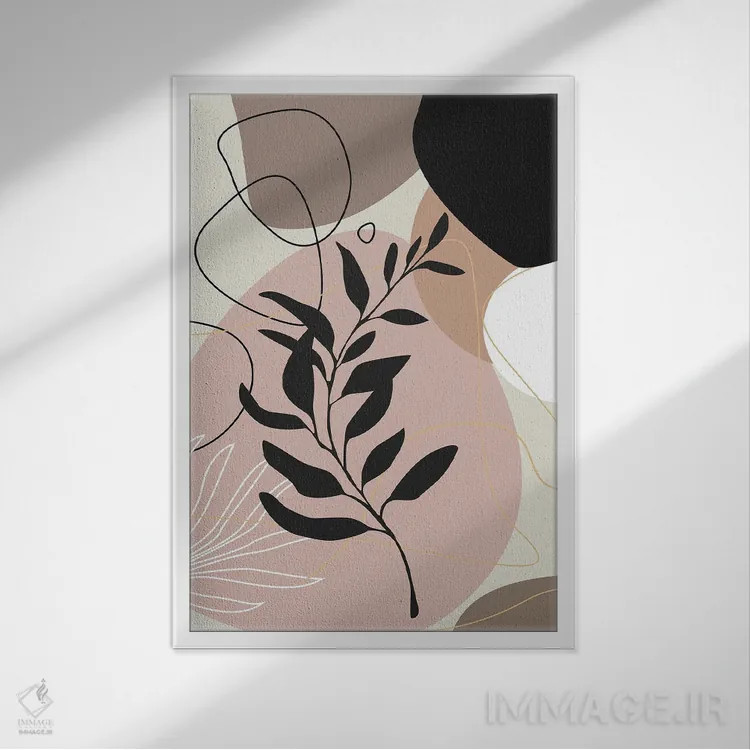 تابلو مینیمال هنر برگ انتزاعی اثر تایسی سیج - نمای قابدار سفید