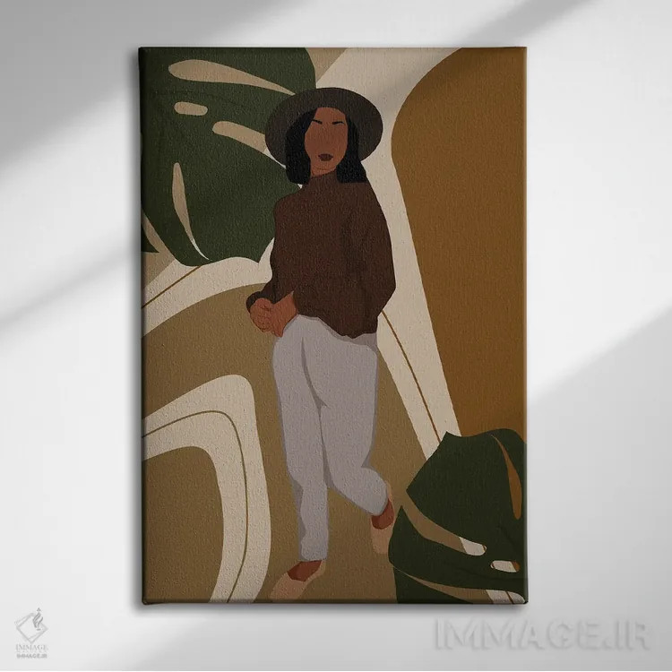 تابلو مدرن دختر بوهو با کلاه اثر تایسی سیج - نمای روبهرو روی دیوار