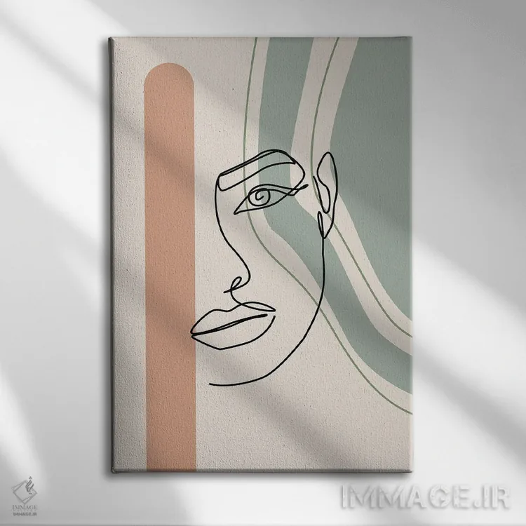 تابلو مینیمال هنر خطی صورت زنانه اثر تایسی سیج - نمای روبهرو روی دیوار