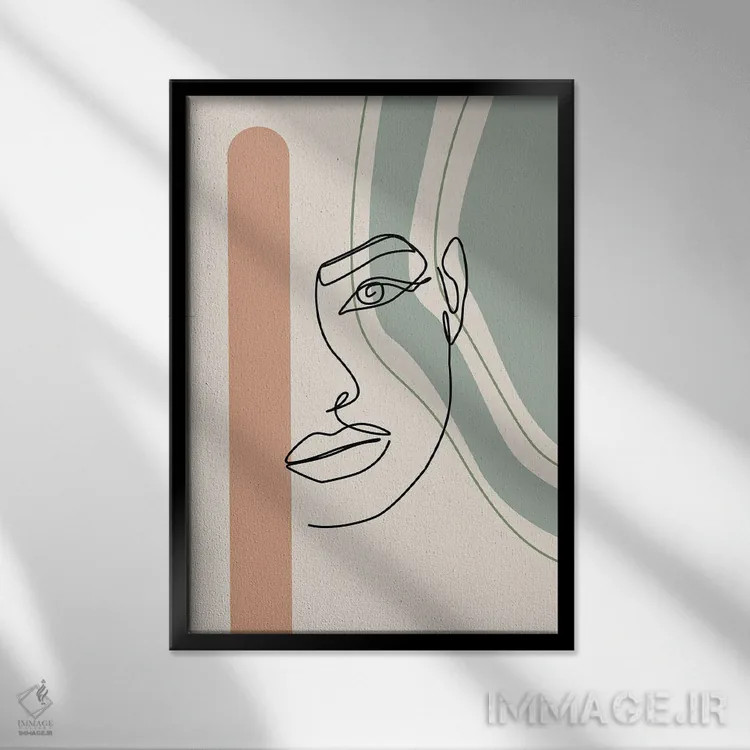 تابلو مینیمال هنر خطی صورت زنانه اثر تایسی سیج - نمای قابدار مشکی