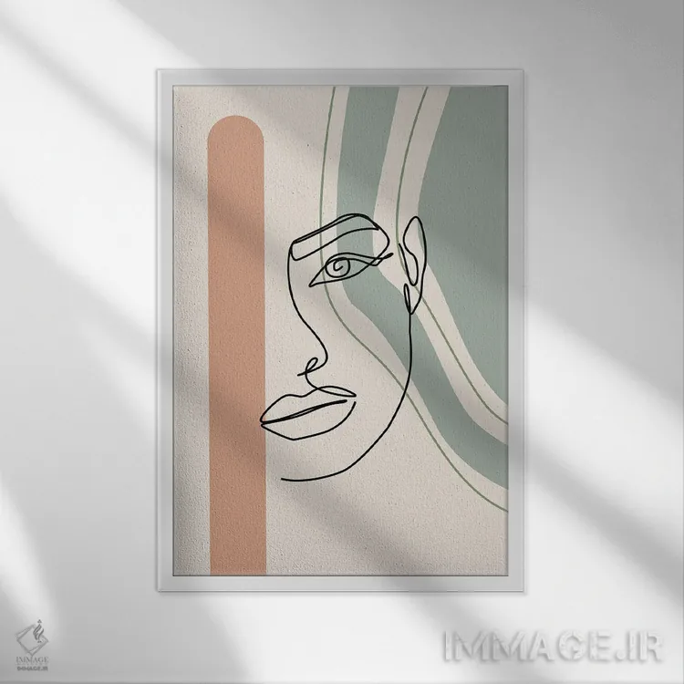 تابلو مینیمال هنر خطی صورت زنانه اثر تایسی سیج - نمای قابدار سفید