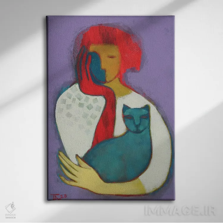 تابلو دکوراتیو پرتره با گربه اثر تاتیانا آوشوا - نمای روبهرو روی دیوار