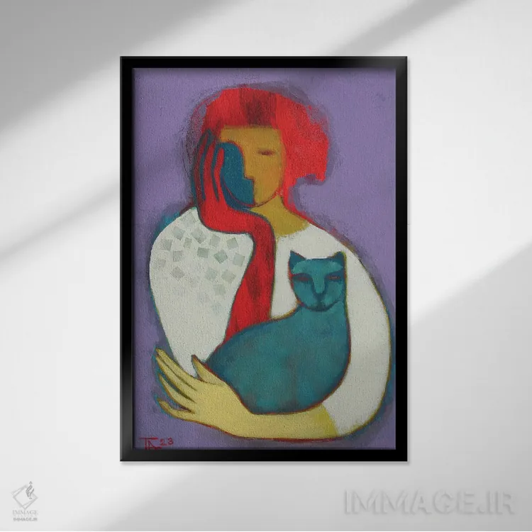 تابلو دکوراتیو پرتره با گربه اثر تاتیانا آوشوا - نمای قابدار مشکی
