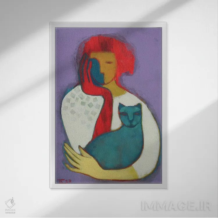 تابلو دکوراتیو پرتره با گربه اثر تاتیانا آوشوا - نمای قابدار سفید