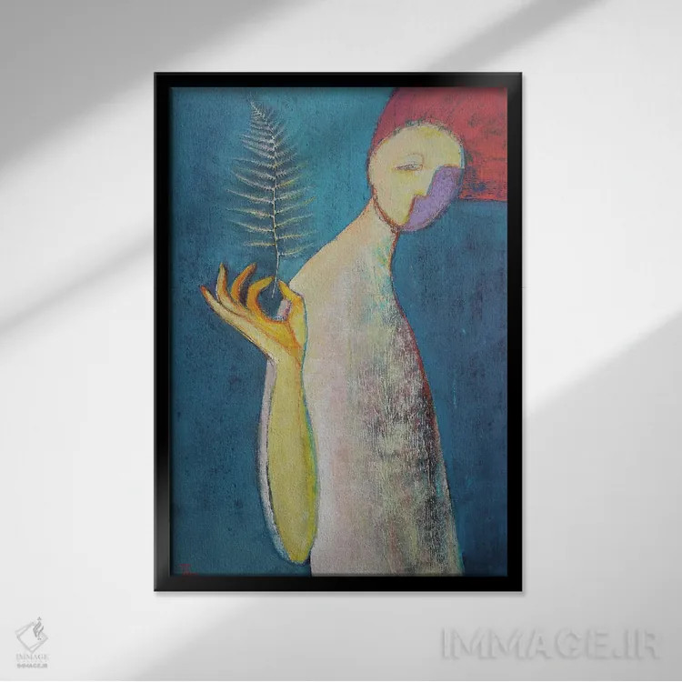 تابلو دکوراتیو دختر با سرخس اثر تاتیانا آوشوا - نمای قابدار مشکی