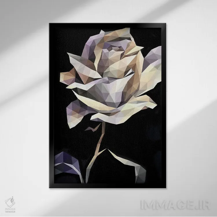 تابلو دکوراتیو رز کریستالی سفید اثر ماریا توژیلکینا - نمای قابدار مشکی