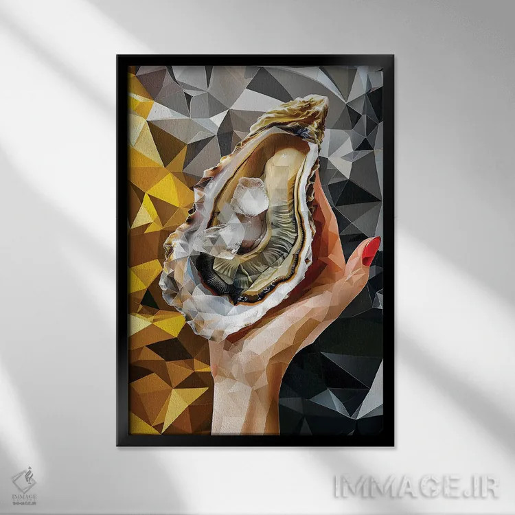 تابلو دکوراتیو صدف کریستالی روی طلا اثر ماریا توژیلکینا - نمای قابدار مشکی