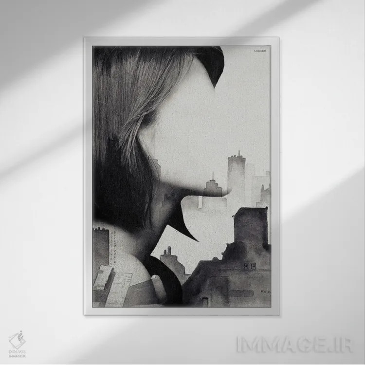 تابلو مدرن کمرنگ اثر آندر دات آرت - نمای قابدار سفید