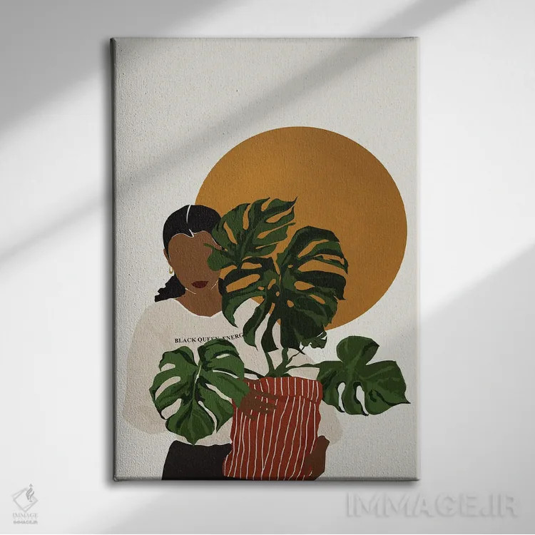 تابلو مینیمال بانوی گیاه اثر مزای اوگبو - نمای روبهرو روی دیوار