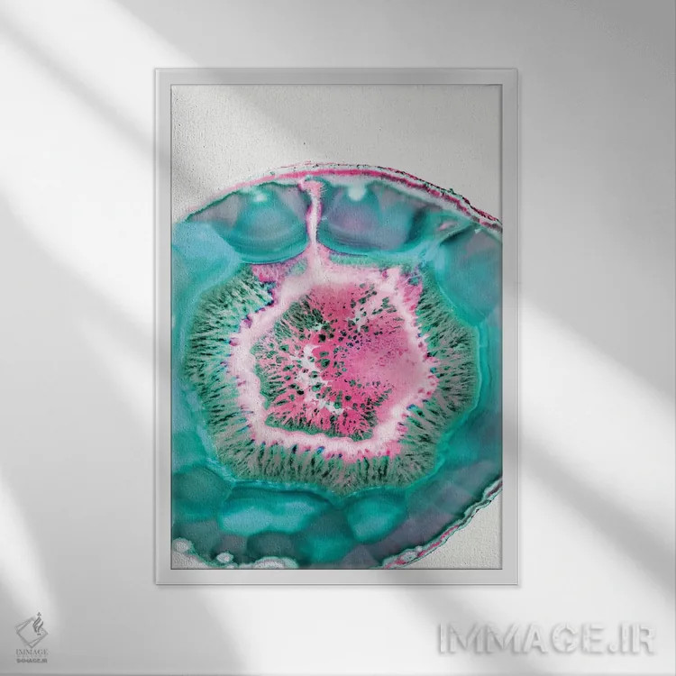 تابلو انتزاعی زیبایی عقیق اثر ۸۳ پرتقال - نمای قابدار سفید