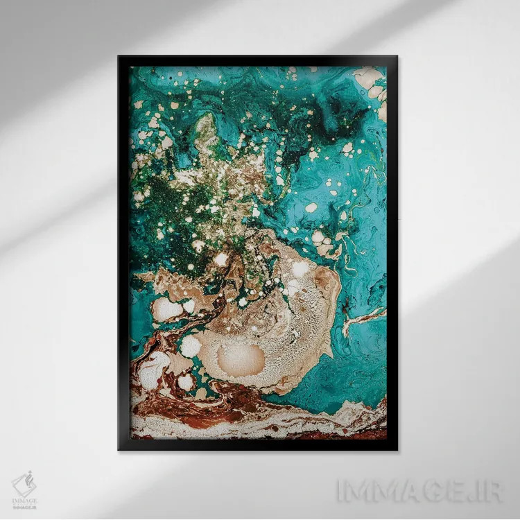 تابلو انتزاعی اعتیاد به رزین اثر ۸۳ پرتقال - نمای قابدار مشکی