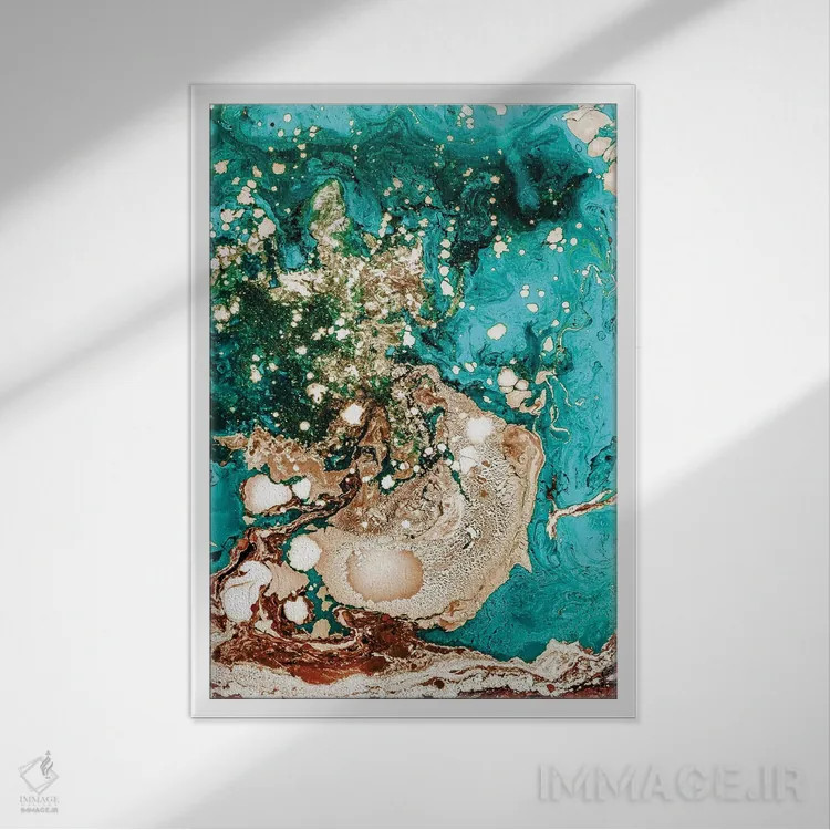 تابلو انتزاعی اعتیاد به رزین اثر ۸۳ پرتقال - نمای قابدار سفید