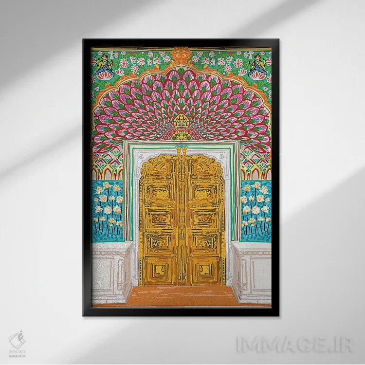 تابلو دکوراتیو درب ورودی جلویی کاخ جایپور اثر ۸۳ پرتقال - نمای قابدار مشکی