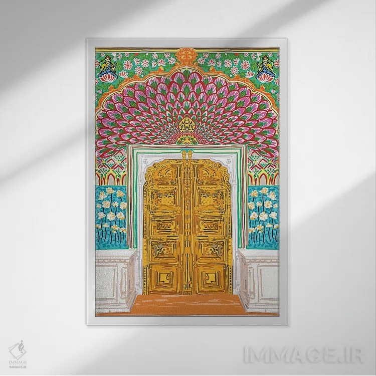 تابلو دکوراتیو درب ورودی جلویی کاخ جایپور اثر ۸۳ پرتقال - نمای قابدار سفید