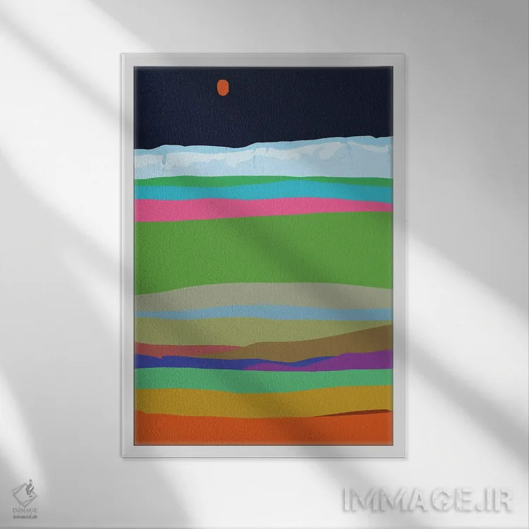 تابلو انتزاعی ایسلند اثر ۸۳ پرتقال - نمای قابدار سفید