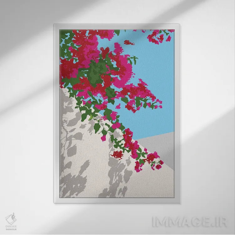 تابلو دکوراتیو شکوفه کاغذی، سفر تابستانی به یونان مناطق گرمسیری اثر ۸۳ پرتقال - نمای قابدار سفید