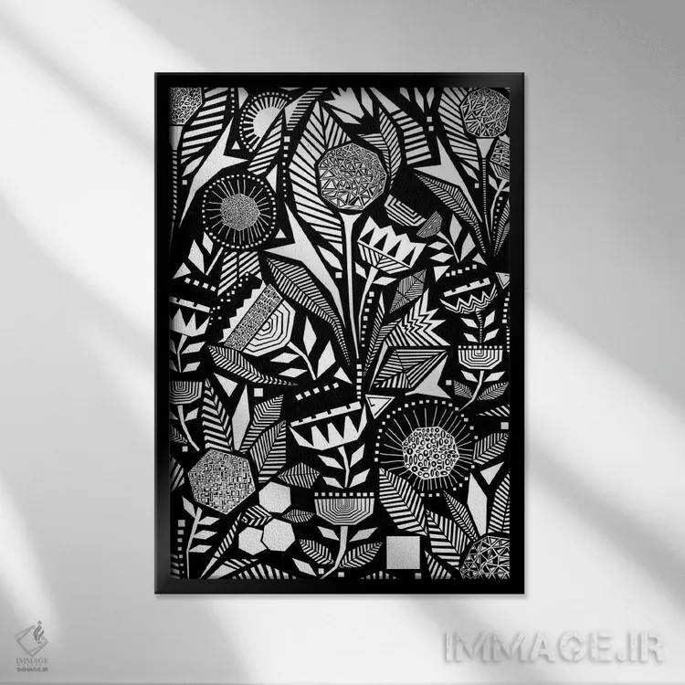 تابلو مدرن قبیله آفریقایی اثر ۸۳ پرتقال - نمای قابدار مشکی