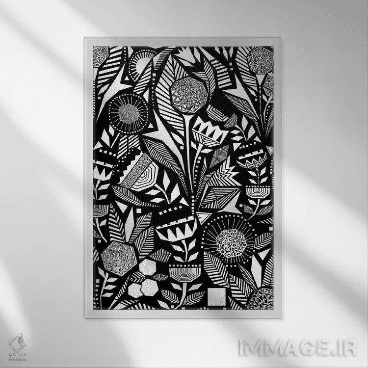 تابلو مدرن قبیله آفریقایی اثر ۸۳ پرتقال - نمای قابدار سفید