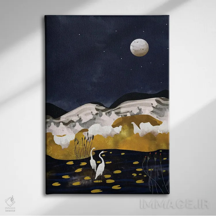 تابلو مدرن دریاچه نیمه شب اثر ۸۳ پرتقال - نمای روبهرو روی دیوار