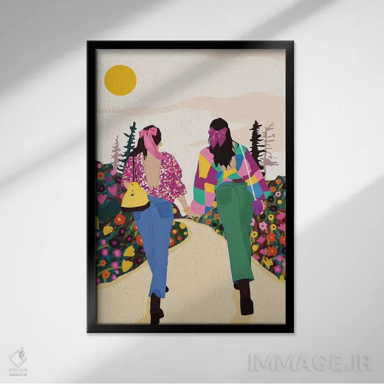 تابلو دکوراتیو دوستای صمیمی، رفاقت و مد دوستانه اثر ۸۳ پرتقال - نمای قابدار مشکی