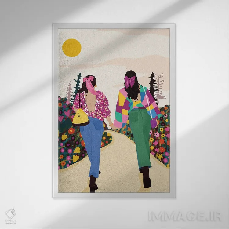 تابلو دکوراتیو دوستای صمیمی، رفاقت و مد دوستانه اثر ۸۳ پرتقال - نمای قابدار سفید
