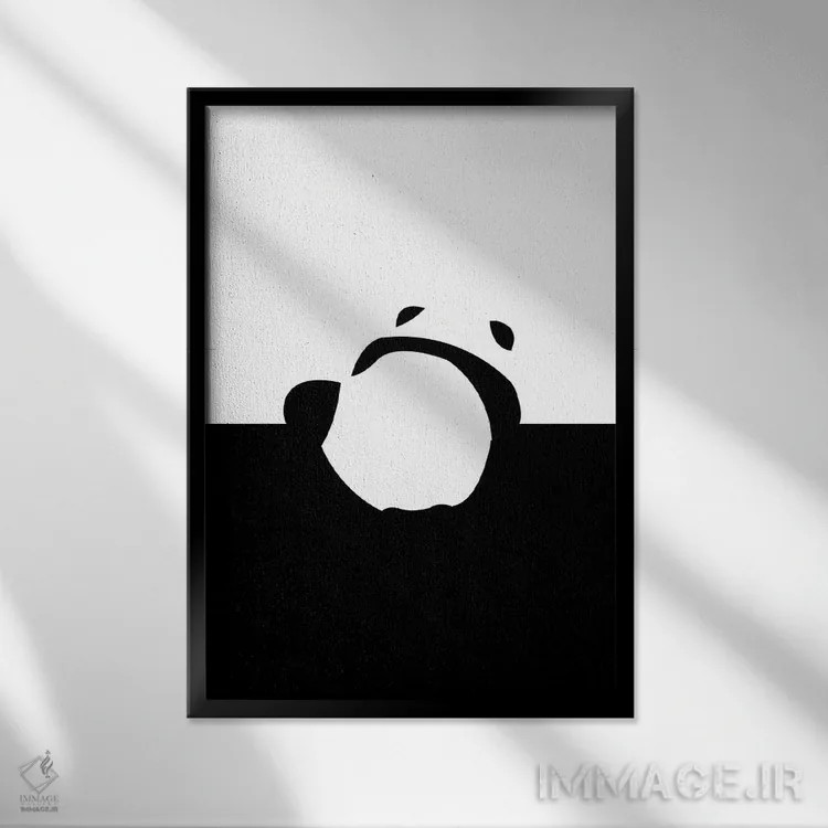 تابلو مینیمال جای پای خود را پیدا کن، پاندا انتزاعی اثر ۸۳ پرتقال - نمای قابدار مشکی