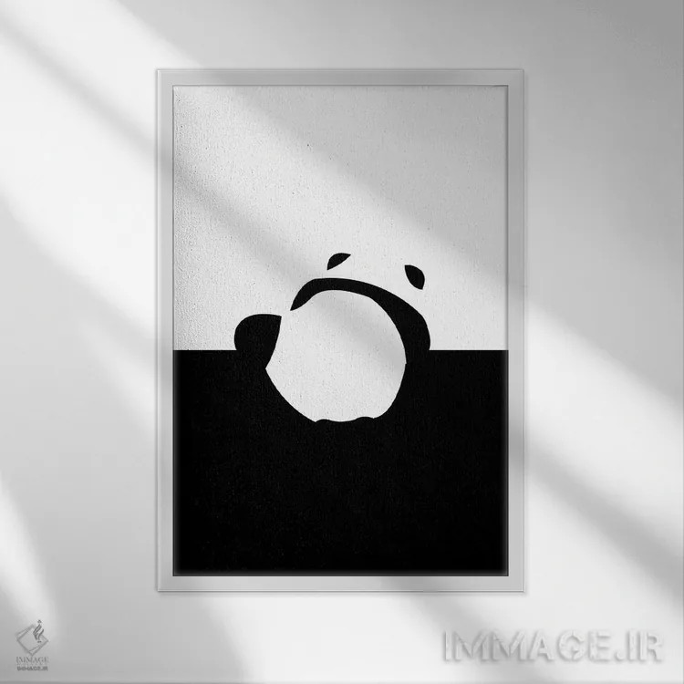 تابلو مینیمال جای پای خود را پیدا کن، پاندا انتزاعی اثر ۸۳ پرتقال - نمای قابدار سفید