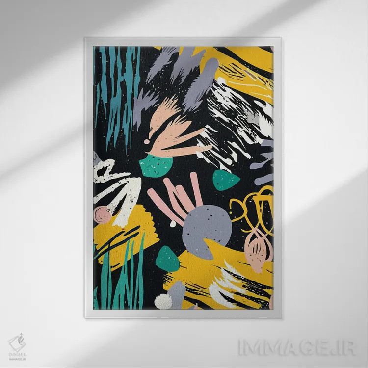 تابلو انتزاعی ادیسه فضایی، سفر انتزاعی اثر ۸۳ پرتقال - نمای قابدار سفید