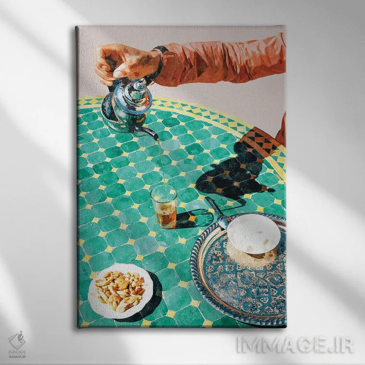 تابلو دکوراتیو چای اثر ۸۳ پرتقال - نمای روبهرو روی دیوار