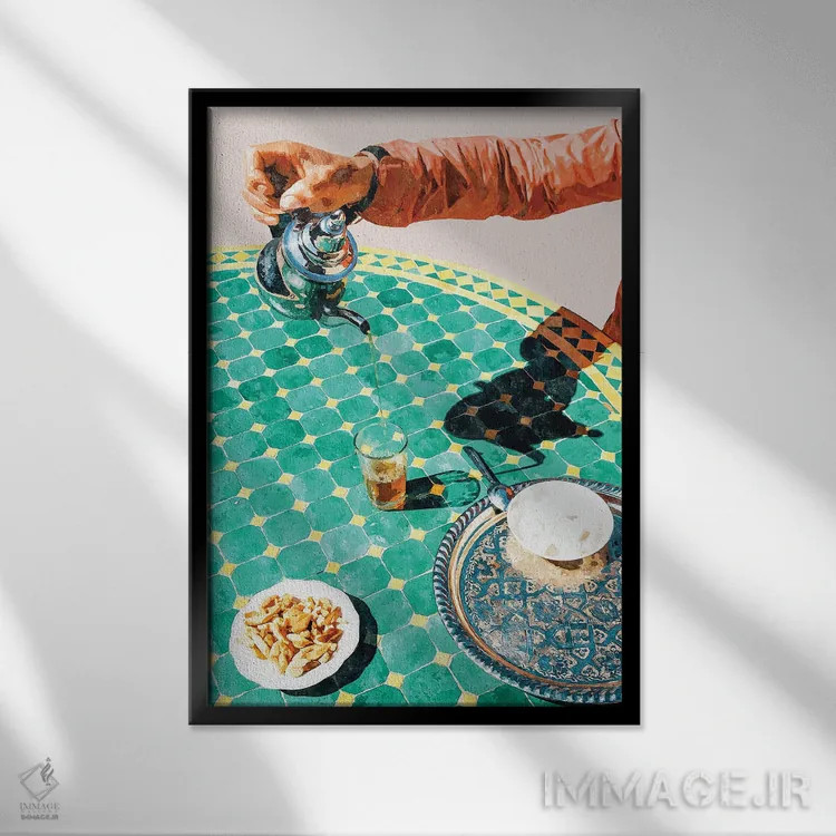 تابلو دکوراتیو چای اثر ۸۳ پرتقال - نمای قابدار مشکی