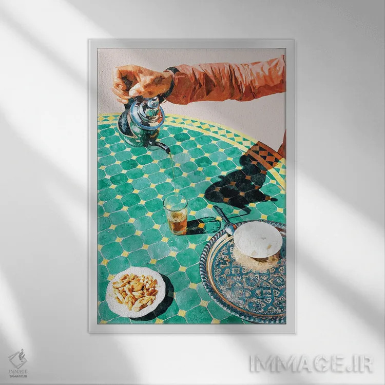 تابلو دکوراتیو چای اثر ۸۳ پرتقال - نمای قابدار سفید