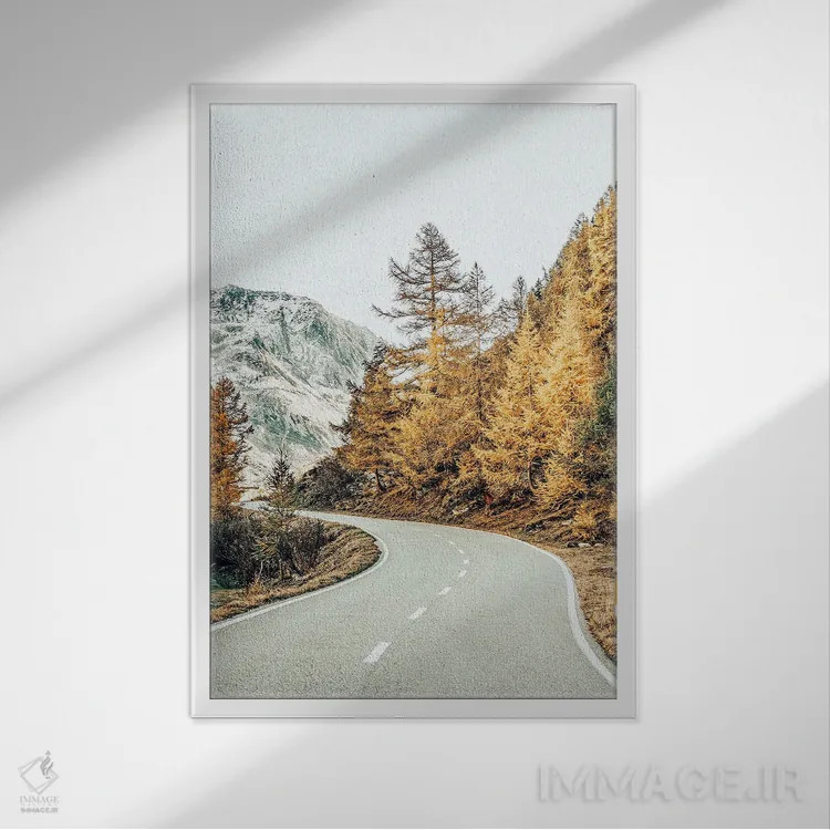 تابلو دکوراتیو برف و کاج طلایی اثر ۸۳ پرتقال - نمای قابدار سفید