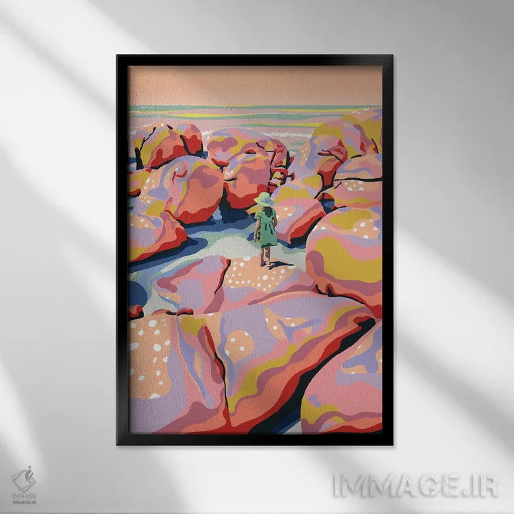 تابلو دکوراتیو ساحل بشکه ای اثر آن ریشیو - نمای قابدار مشکی