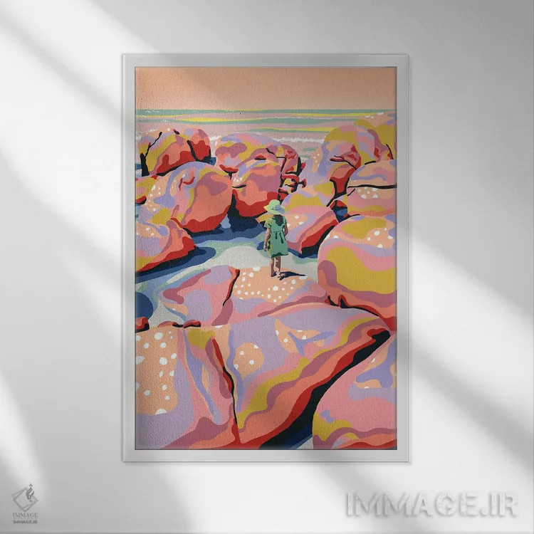 تابلو دکوراتیو ساحل بشکه ای اثر آن ریشیو - نمای قابدار سفید