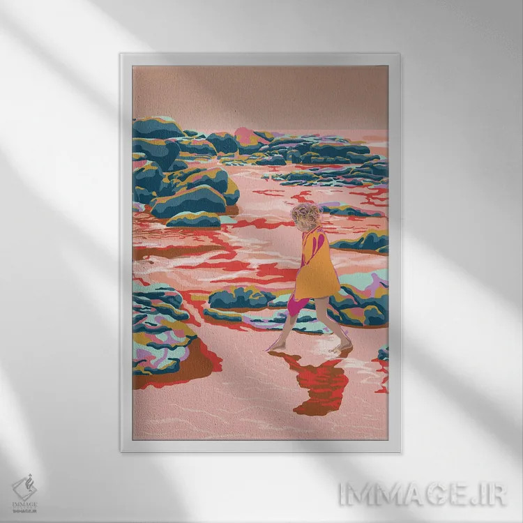 تابلو دکوراتیو سرخوردن روی آب اثر آن ریشیو - نمای قابدار سفید