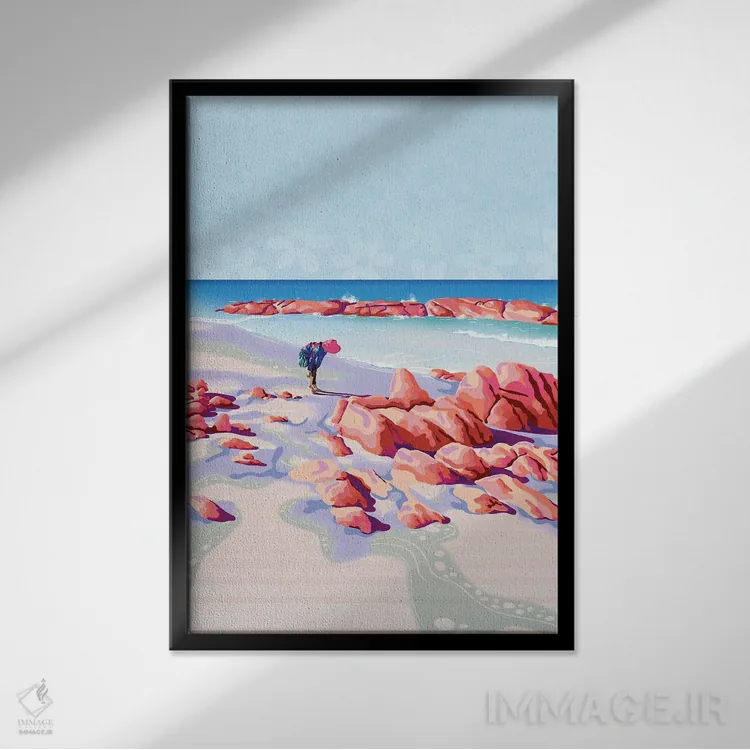 تابلو دکوراتیو قدم زدن در آب کم عمق اثر آن ریشیو - نمای قابدار مشکی