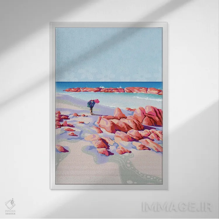 تابلو دکوراتیو قدم زدن در آب کم عمق اثر آن ریشیو - نمای قابدار سفید