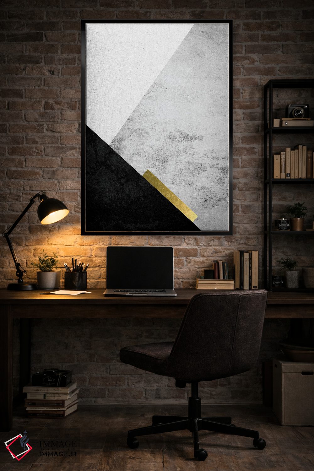 تابلو مینیمال کوهستان سیاه، خاکستری و طلایی سه اثر اوربان اپیفانی - D5B