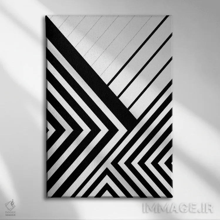تابلو انتزاعی خطوط هندسی سیاه و سفید ۳ اثر اوربان اپیفانی - نمای روبهرو روی دیوار