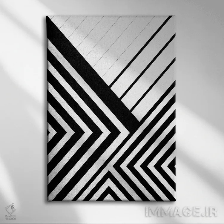 تابلو انتزاعی خطوط هندسی سیاه و سفید ۳ اثر اوربان اپیفانی - نمای روبهرو روی دیوار