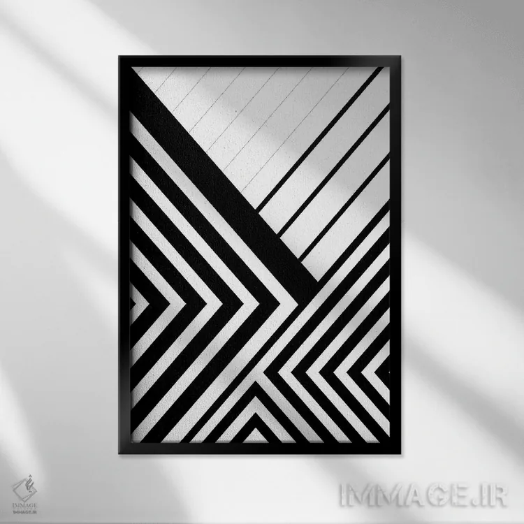 تابلو انتزاعی خطوط هندسی سیاه و سفید ۳ اثر اوربان اپیفانی - نمای قابدار مشکی