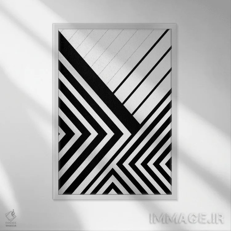 تابلو انتزاعی خطوط هندسی سیاه و سفید ۳ اثر اوربان اپیفانی - نمای قابدار سفید