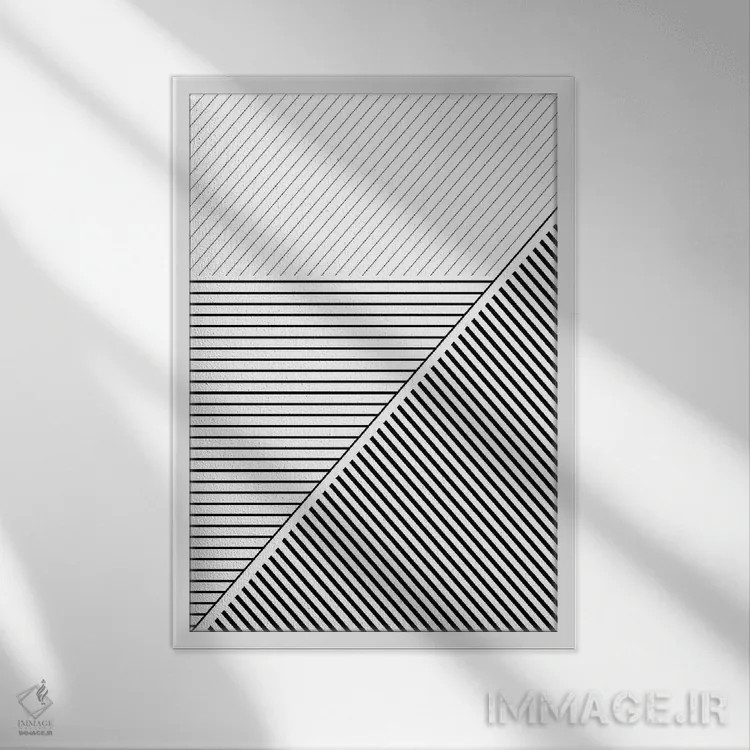 تابلو انتزاعی خطوط هندسی سیاه و سفید ۲ اثر اوربان اپیفانی - نمای قابدار سفید