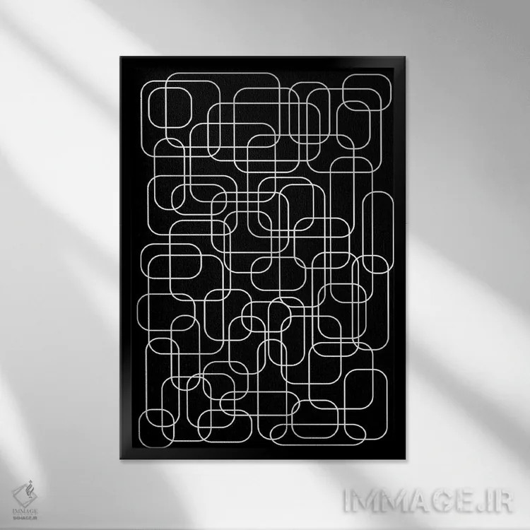 تابلو انتزاعی دهه هفتاد میلادی اثر دیزاینرهای همیشگی - نمای قابدار مشکی