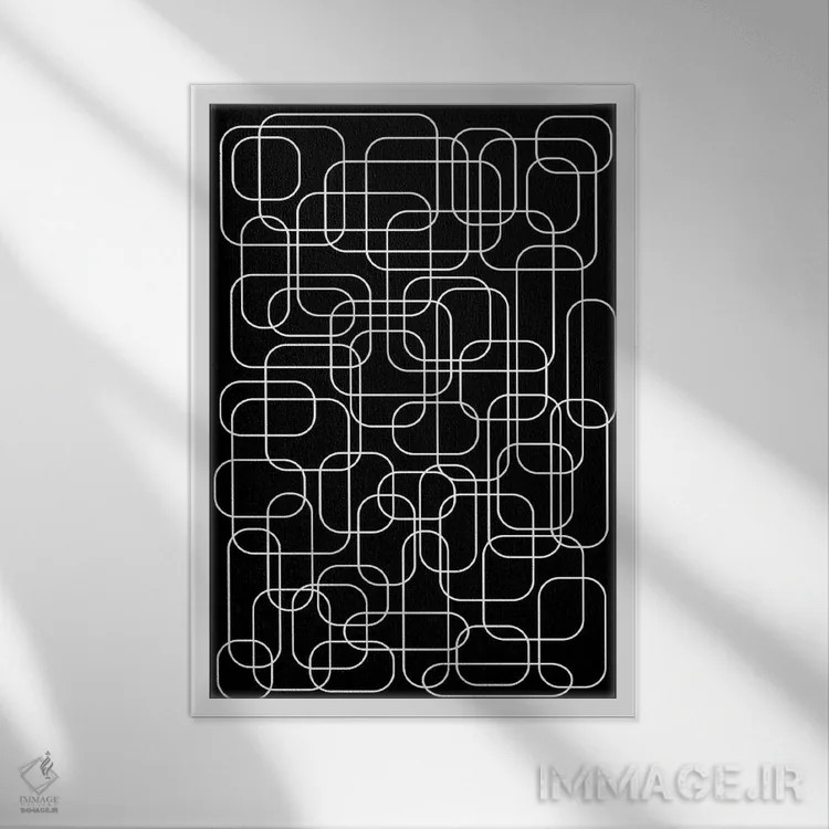 تابلو انتزاعی دهه هفتاد میلادی اثر دیزاینرهای همیشگی - نمای قابدار سفید